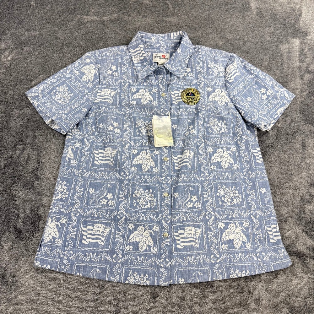Reyn Spooner Centennial Aloha Shirt Blue Southwestern Yacht Club Patch Large NEW